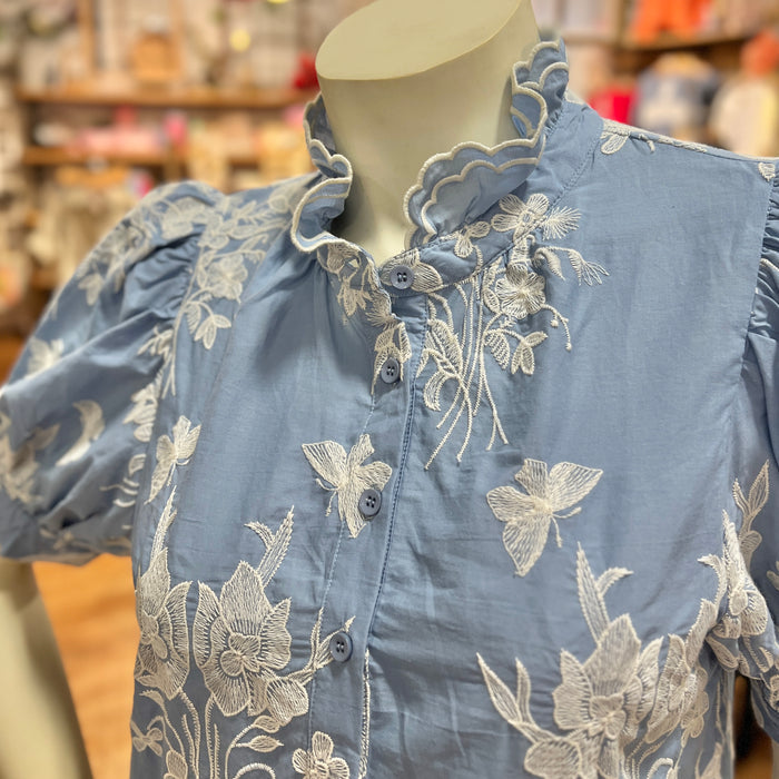 Soft Blue Embroidered Top
