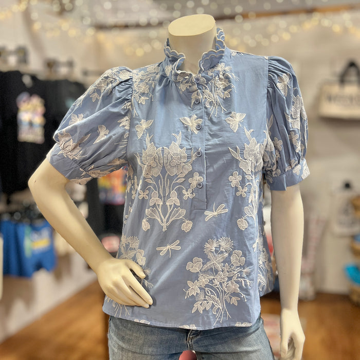 Soft Blue Embroidered Top