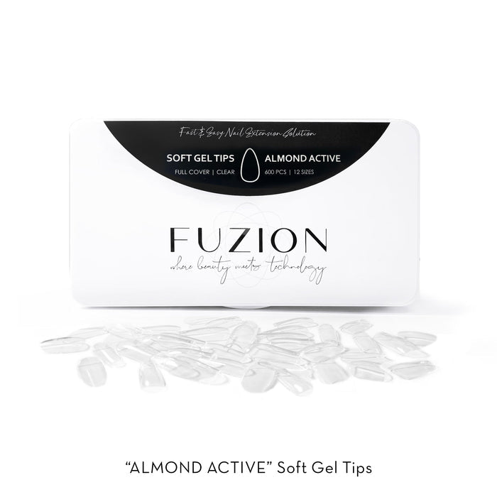 Soft Gel Tips | Almond Active Clear - 600pk | Fuzion Gel