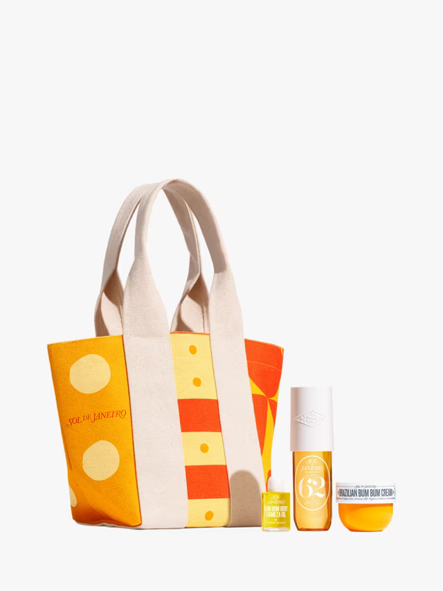 Sol de Janeiro Sol Tote and body essentials gift set featuring bath and body products in a stylish tote bag