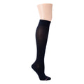 Knee-high compression socks in solid black cotton blend with a ribbed texture and reinforced cuff.