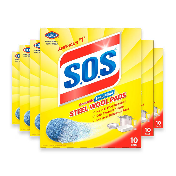 S.O.S Regular Steel Wool Soap Pads, 10 Count - 6 Pack