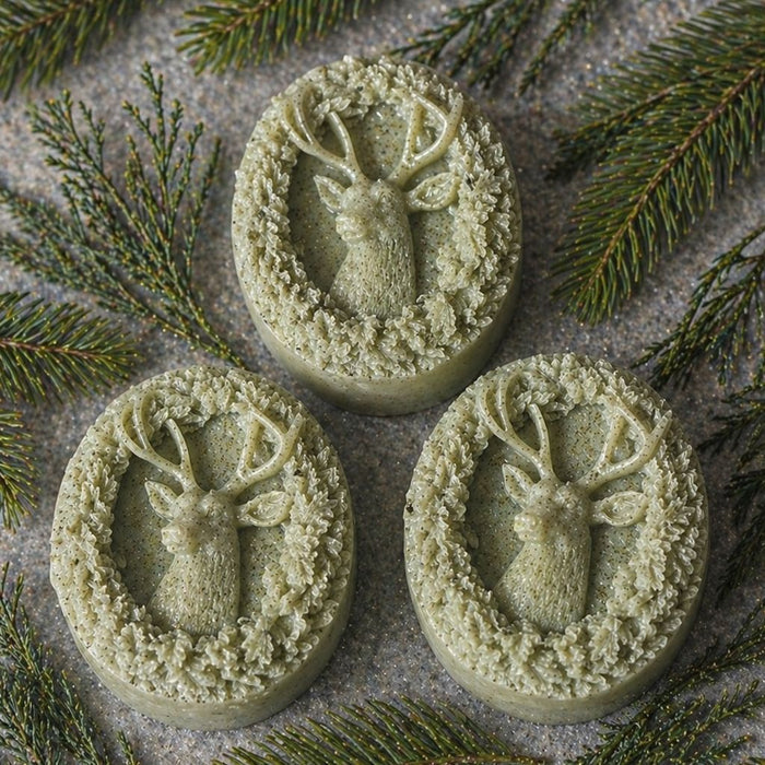 Three Sovereign Stag deer wreath guest soaps with argan oil and green tea by Southern Luxe Savon