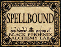 Label for 'Spellbound' hand blended perfume oil by Black Phoenix Alchemy Lab with decorative border.