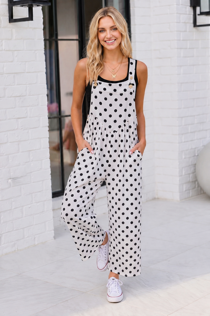 Spot On Polka Dot Wide Leg Overall Jumpsuit
