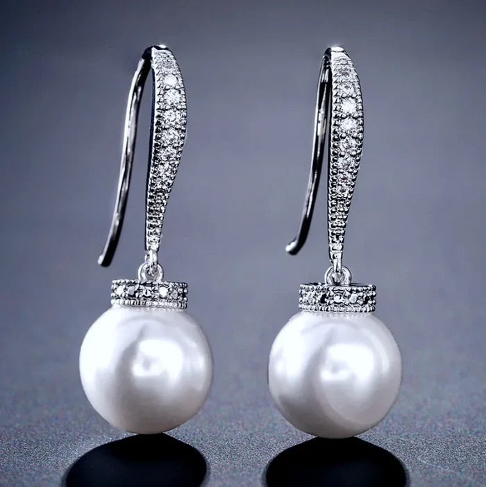 Wedding Jewelry - Pearl and Cubic Zirconia Bridal Necklace and Earrings Set - Available in Silver, Rose Gold and Yellow Gold
