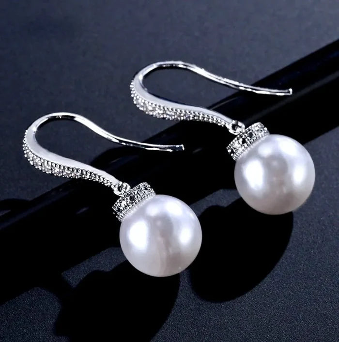 Wedding Jewelry - Pearl and Cubic Zirconia Bridal Necklace and Earrings Set - Available in Silver, Rose Gold and Yellow Gold
