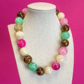 Statement Bead Necklace - Multi/Pink and Brown