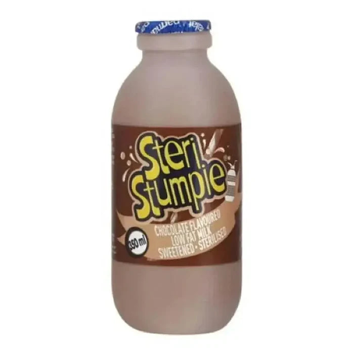 350ml bottle of Steri Stumpie Milk Chocolate flavored low-fat milk from South Africa