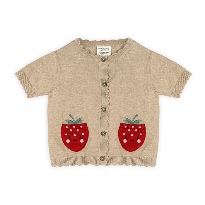Strawberry Pocket Baby Knit Cardigan Front (Organic Cotton)