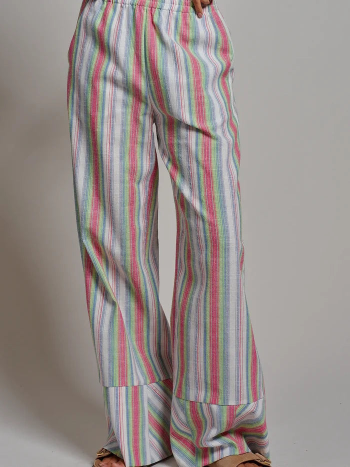 Striped Wide-Leg Cotton Blend Pants