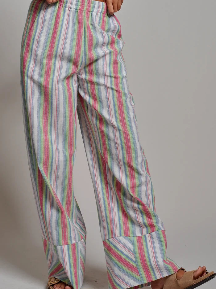 Striped Wide-Leg Cotton Blend Pants