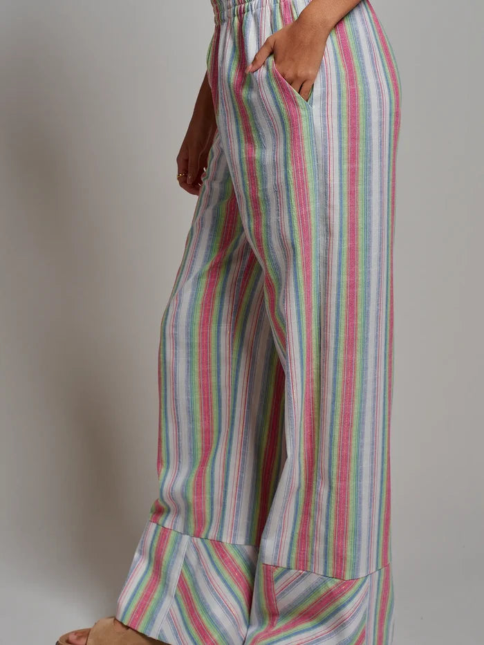 Striped Wide-Leg Cotton Blend Pants