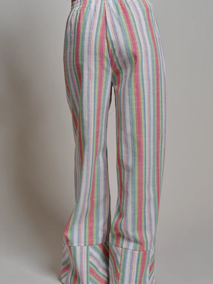 Striped Wide-Leg Cotton Blend Pants