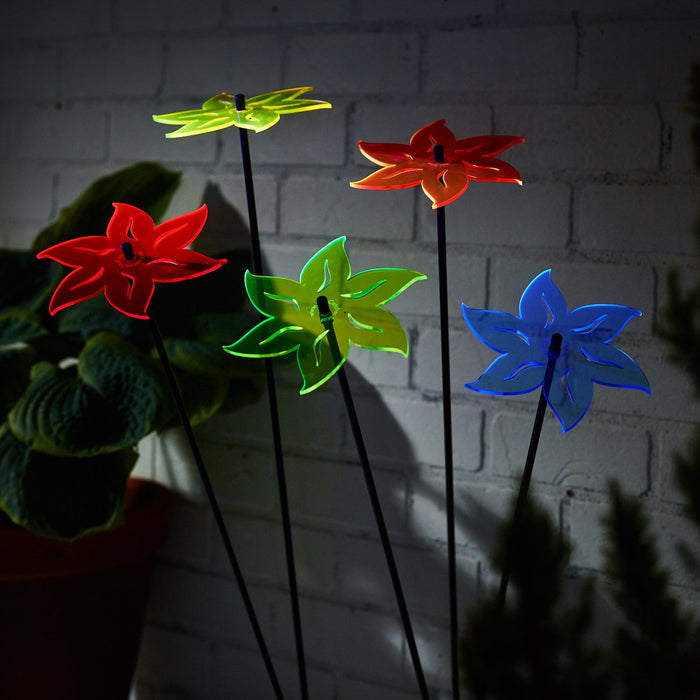 SunCatcher Lotus Garden Stakes – Set of 5 Fluorescent Outdoor Garden Ornaments | Small, Medium & Large