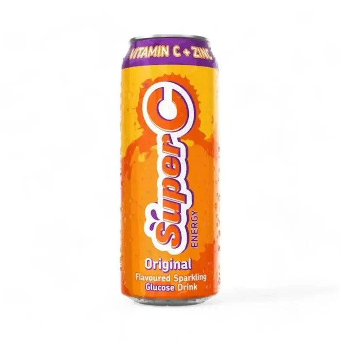 500ml can of Super C Energy Drink with citrus flavor and vitamin C boost