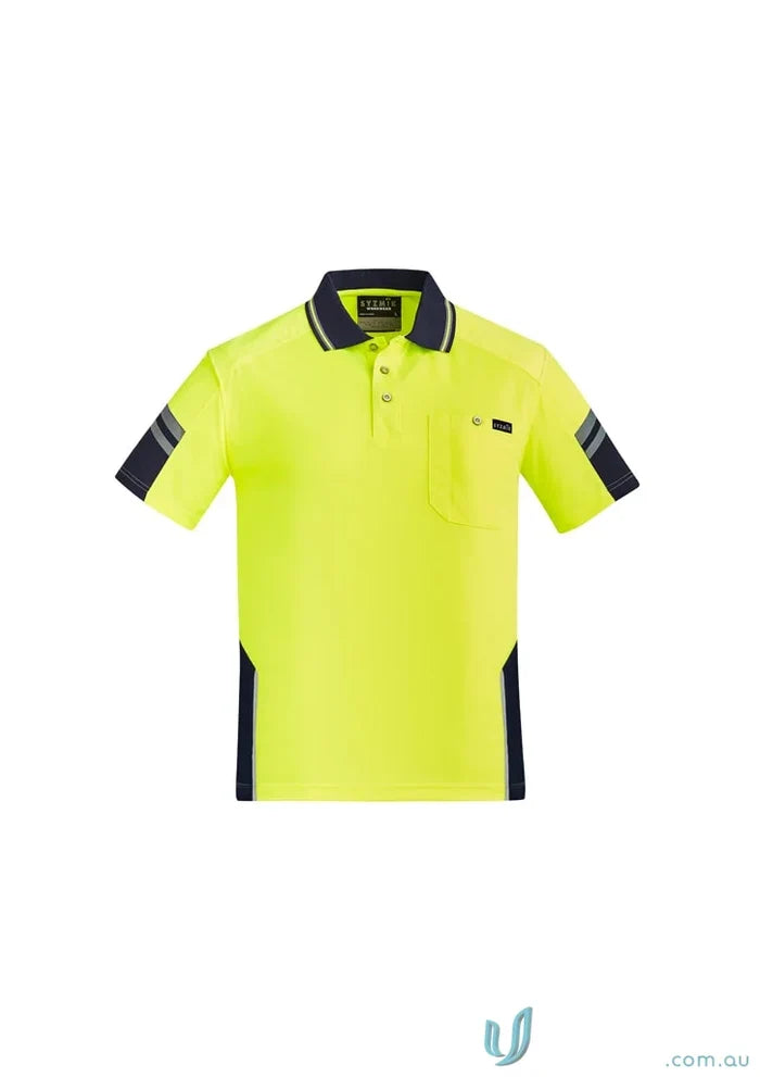 Neon yellow Syzmik Men’s Sleeve Polo ZH465 from Vis Reinforced Squad short sleeve polo