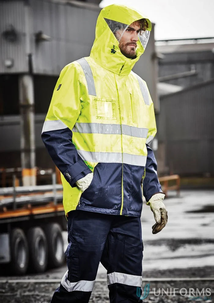 High-visibility rain suit from Syzmik Men’s Waterproof Jacket ZJ532 for safer outdoor wear