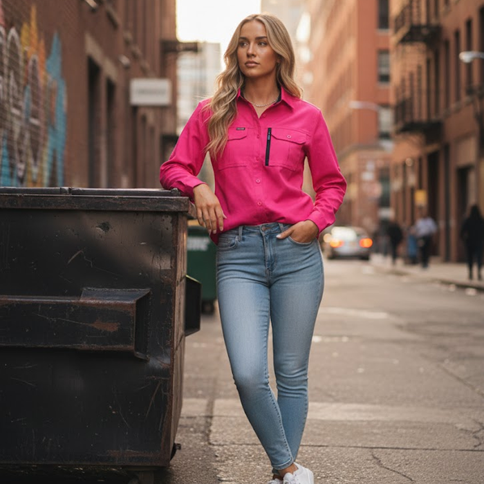Syzmik womens outdoor sleeve shirt zw760 pink long sleeve with zipper accents