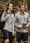 Syzmik women’s outdoor long sleeve shirt zw760 with zippered pockets in light grey
