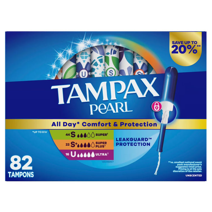 Tampax Pearl Tampons Trio Pack, Unscented - 82 Ct