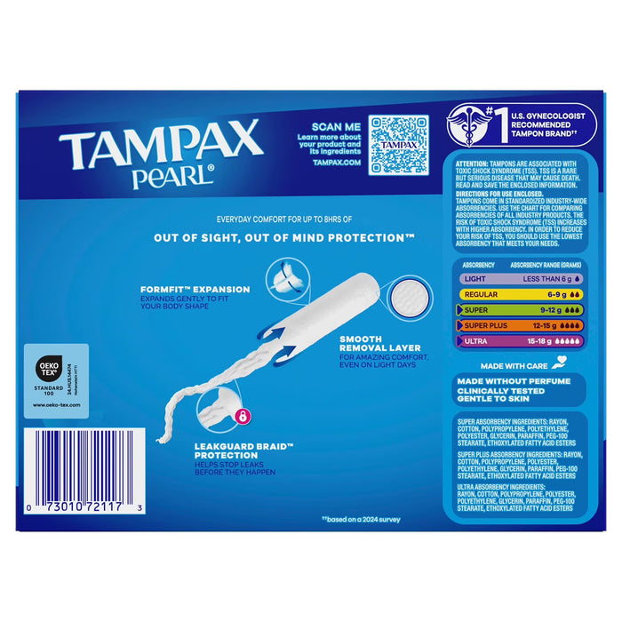 Tampax Pearl Tampons Trio Pack, Unscented - 82 Ct