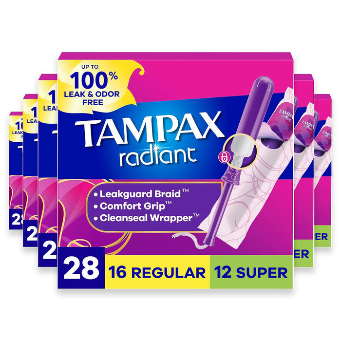 Tampax Radiant Regular/Super Tampons - 28Ct - 6 Pack