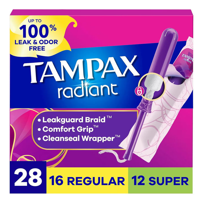 Tampax Radiant Regular/Super Tampons - 28Ct - 6 Pack