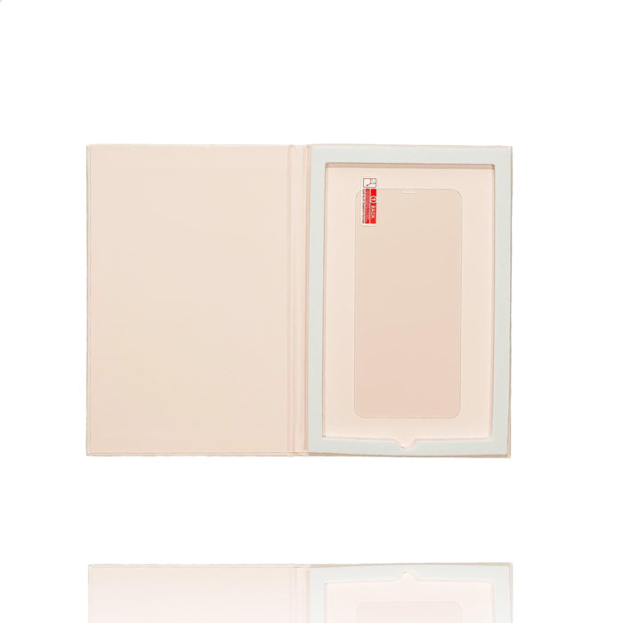 Beige Coconut Lane iPhone tempered glass screen protector in white packaging.