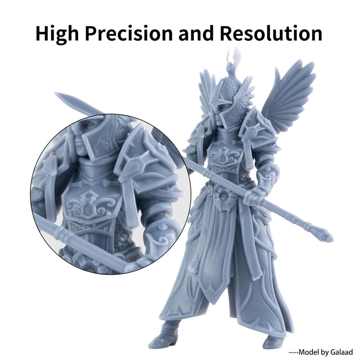 flexible model resin 3D printed grey winged knight miniature armour detail closeup