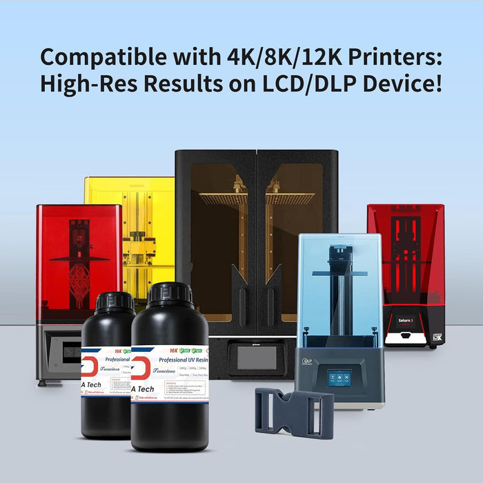flexible model resin 1kg bottle with multiple LCD DLP 3D printers shown as compatible