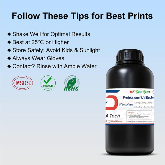 flexible model resin 1kg bottle navy grey with printing tips MSDS REACH RoHS icons