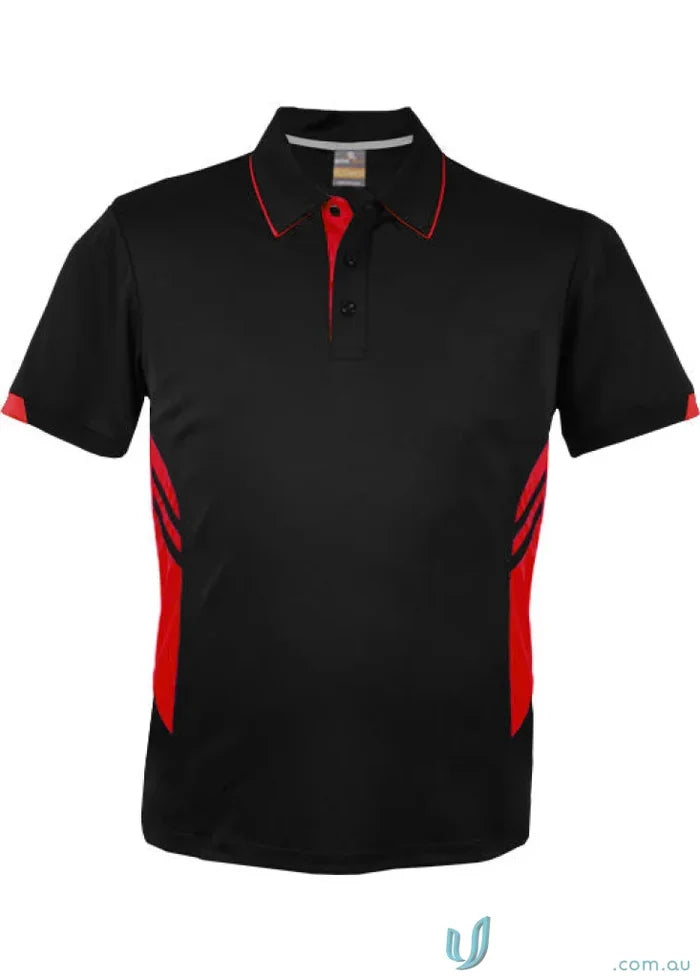 Black Thames dark polo shirt with red collar and side panel accents perfect for workwear and uniforms