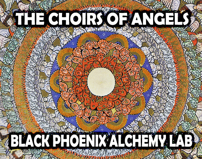 Decorative cover with intricate patterns and text 'The Choirs of Angels' by Black Phoenix Alchemy Lab.