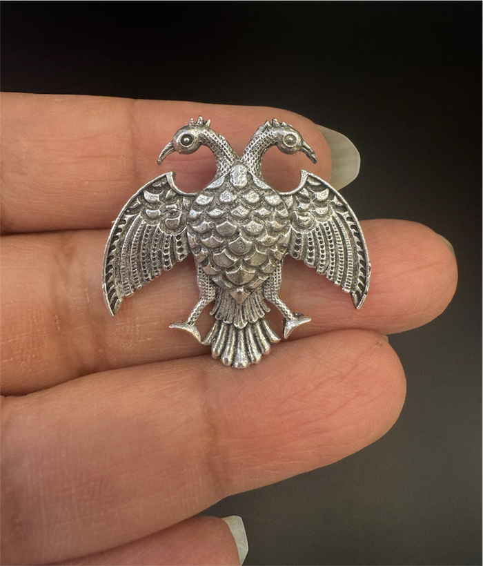 The Dvirupa Gandaberunda Silver Pendant/Tie-Pin (Small/Oxidised)