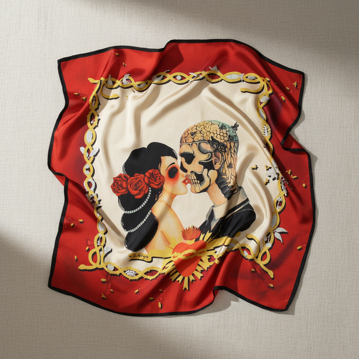 The Kiss Silk Scarf – Draped on Linen
