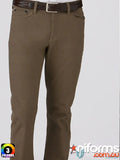 The Mens R Jean brown men’s trousers with elastic waist and dark brown braided belt from City Collection