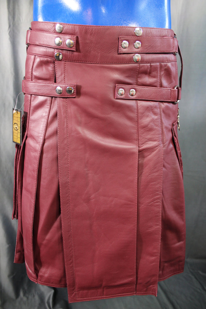 The Otter and The Fox Leather Kilt in Solid Burgundy