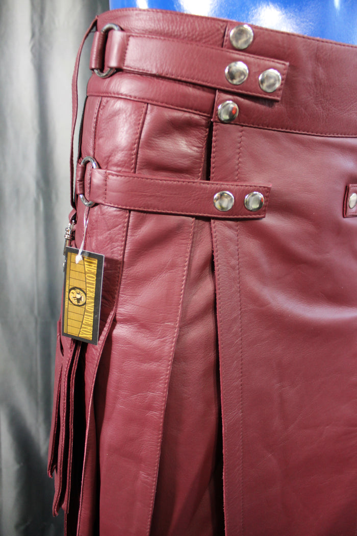 The Otter and The Fox Leather Kilt in Solid Burgundy