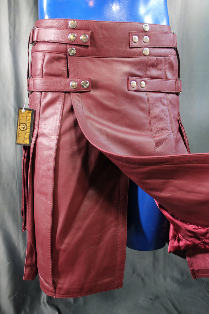 The Otter and The Fox Leather Kilt in Solid Burgundy