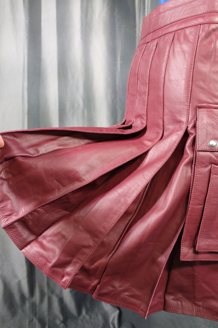 The Otter and The Fox Leather Kilt in Solid Burgundy