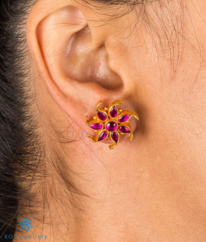 The Pauspa Silver Kempu Ear-Studs (Red)