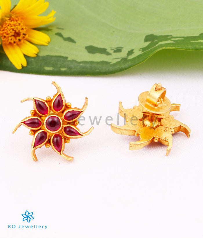The Pauspa Silver Kempu Ear-Studs (Red)