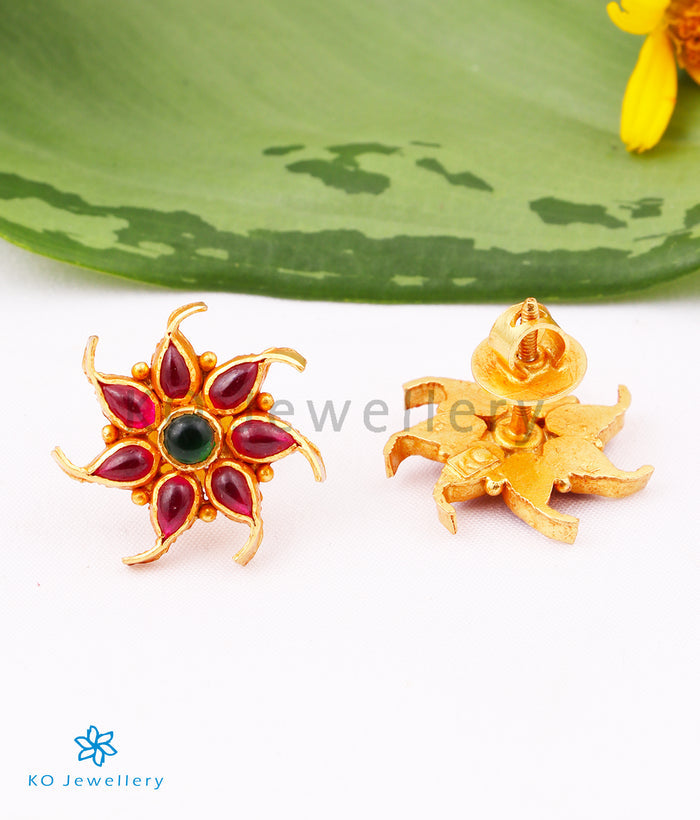 The Pauspa Silver Kempu Ear-Studs (Red/Green)