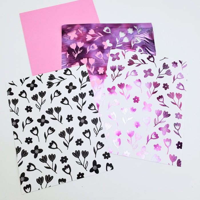 Therm-O Web - Deco Foil Toner Card Fronts, 4.25" x 5.5" - Fresh Florals (8 Sheets). Available at Embellish Away located in Bowmanville Ontario Canada.