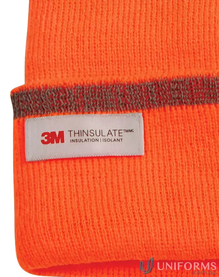 Orange Thinsulate™ cuff beanie with reflective stripe and Winning Spirit Thinsulated tag