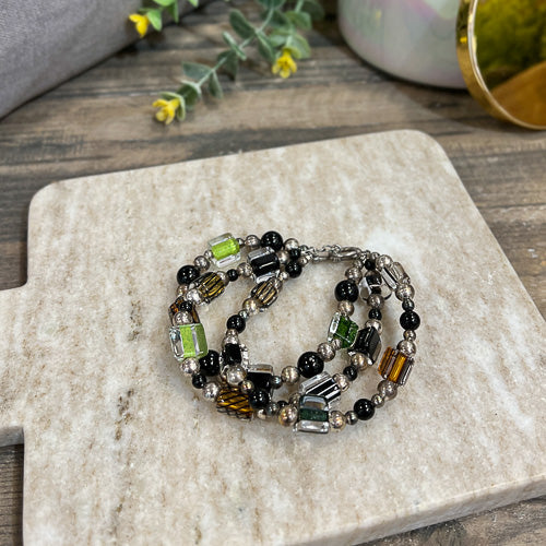 Three Strand Glass & Sterling Bracelet