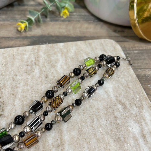 Three Strand Glass & Sterling Bracelet