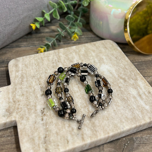 Three Strand Glass & Sterling Bracelet