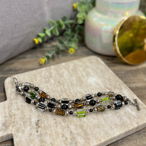 Three Strand Glass & Sterling Bracelet
